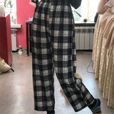 Znbbw Wide Leg Pants Womens Hot Sale Summer Fall Chic High Waist Streetwear Vintage Plaid Pants Casual Female Trousers 2023