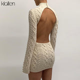 Znbbw Simple Solid Long Sleeve Turtleneck Sweater Dress Autumn New Women Warm Streetwear Slim Stretch Mini Bodycon Dresses