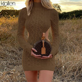 Znbbw Simple Solid Long Sleeve Turtleneck Sweater Dress Autumn New Women Warm Streetwear Slim Stretch Mini Bodycon Dresses