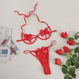 Znbbw Sensual Lingerie Woman Bowknot Exotic Costumes Hollow Out Underwire Porn Bra Tempt Apparel Halter Sissy Underwear Set