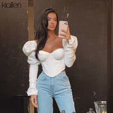 Znbbw 2023 Spring Fashion Elegant Puff Sleeve Square Collar T Shirt Women Skinny Casual Streetwear Crop Corset Top Ladies