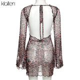 Znbbw Autumn Fashion Sexy Hollow Out Backless Leopard Women Dress Casual Street Party Vacation Beach Bodycon Dress Ladies