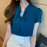 Znbbw Femme Top Summer Short Sleeve V-Neck Chiffon Blouse Shirt Blouse Women Blusas Mujer De Moda 2023 Verano Tops Women E844