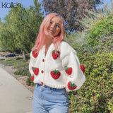 Znbbw Fashion Elegant Cute Print Strawberry Single Breasted Sweater Women Autumn Thicken Warm Cardigan Sweater Streetwear