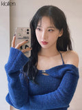 Znbbw Fashion Elegant Women T-Shirts Solid Knit Slim Stretch Halter Flare Sleeve Two Piece Top Female Streetwear Sweet Cute