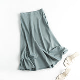 Znbbw Faldas Mujer Moda 2023 Midi Skirts Womens England Office Lady Satin High Waist Simple Elegant Long Skirt Women