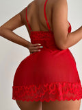 Znbbw Sexy Sleepwear Deep-V Night Dress Women Sleeping Nightgown Red Lace Nightie Lingerie Sleeveless Mini Dress Homewear