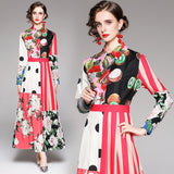 Znbbw New 2023 Spring Long Maxi Dress Women's Turn Down Neck Long Sleeve Charming Floral Print Bohemia Casual Runway Dresses