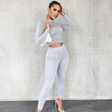 Znbbw women spring autumn long sleeve soild colorcrop tops long pant tracksuit two piece clothes suit outfits matching sets