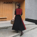 znbbw Spring Korean Women Maxi Dress Vintage Patchwork Button Up Turn Down Collar Shirt Dress Plus Size Detachable Shawl Robe