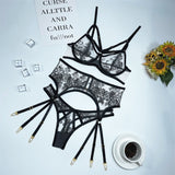 Znbbw Erotic Lingerie Set Woman 3 Pieces Sensual Embroidery Transparent Brief Sets Fancy Garters Luxury Lace Sexy Outfits