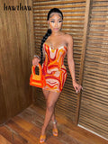 Znbbw Women Sexy Printed Strapless Tube Tops Mini Skirt Two Piece Set Suit 2023 Summer Clothes Wholesale Items For Business