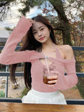 Znbbw Fashion Elegant Women T-Shirts Solid Knit Slim Stretch Halter Flare Sleeve Two Piece Top Female Streetwear Sweet Cute