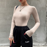 Znbbw Ladies Sexy Bodysuit Solid Fashion Skinny Bodycon Women Bodysuit Long Sleeveles O-Neck Casual Black Beige Female Bodysuit