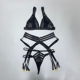 Znbbw 3-Piece Sheer Lingerie Sexy Lace Transparent Underwear Wireless Bra And Panty Set Garters and Thongs Sensual Intimate