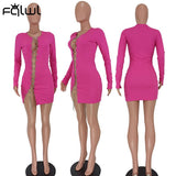 znbbw Autumn Clubwear Black Dresses For Women 2023 Long Sleeve O Neck Hollow Out Chain Bodycon Dress Female Sexy Pink Mini Dress