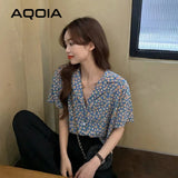 znbbw Vintage Floral Printing Button Up Women Shirt Notched Neck Short Sleeve Womens Blouse 2023 Summer Loose Tunic Female Shirts