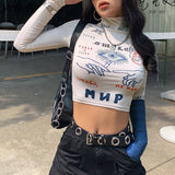 Znbbw Women Long Sleeve Turtleneck Letters Print Slim Sexy Skinny T-Shirt Fashion Spring New Streetwear Basic Hip Hop Top New