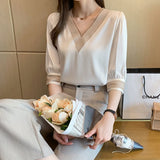 Znbbw Women Shirts Blouses Femme White Blouse Tops Women Blusas Mujer De Moda 2023 Verano V-Neck Chiffon Blouse Shirt Tops Blusas E608