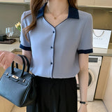 Znbbw Blouses Top Femme Short Sleeve Chiffon Blouse Shirt Blouse Women Blusas Mujer De Moda 2023 Verano V-Neck Tops Women E841