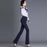 Znbbw Women Flare Pants High Waist Office Straight Trousers Spring Autumn Navy Black Stretch Casual Pant Femme Size S-4XL