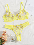 Znbbw Lingerie Sexy Floral Embroidery Underwear Transparent Lace Short Skin Care Kits Delicate Fairy Set Woman 2 Pieces