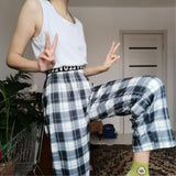 Znbbw Wide Leg Pants Womens Hot Sale Summer Fall Chic High Waist Streetwear Vintage Plaid Pants Casual Female Trousers 2023