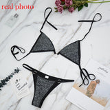 Znbbw Sexy Diamond Underwear Bra Party Set Women Deep-V Halter Bra Sets Female 2 Piece Bralette and Thong Fashion Black White