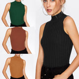 Znbbw Casual Knitted Tops Women Sleeveless Solid Color Slim Fit Turtleneck Holiday Party Fashion Vintage Tank Tops