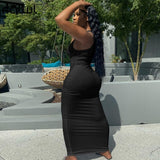 znbbw Sexy Bodycon Wrap Maxi Sundress Women Ribbed Elastic Black White Solid Long Dress Female Club Party Pencil Dresses 2023