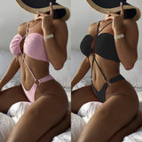 Znbbw Cross Halter Swimsuit One Piece 2023 NEW Micro Bikini Toe Ruched Swimwear Trikini Bandeau Monokini Sexy Beach Wear