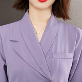 Znbbw Office Lady Long Sleeve Purple Blouses Vintage Notched Neck Shirts Woman Casual Female Tops Blusas Mujer De Moda 2023