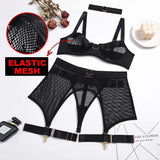 Znbbw Four-Piece Set Erotic Lingerie Transparent Bra Kit Push Up See Through Lace Langerie Mesh Seamless Underwear Garters