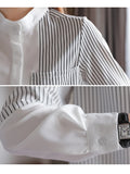 Znbbw Sleeve Women Blouses Shirts Blouse Women Blusas Mujer De Moda 2023 Black Striped Chiffon Blouse Shirt Women Tops Blusa D431