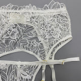 Znbbw Sexy Lingerie Floral Embroidery Erotic Underwear Brief Sets with Garters Transparent Underwire Bra Short Skin Care Kits