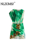 Znbbw TRAF 2023 Woman Chic Printed Mini Dress Fashion Sleeveless Vintage Pleated Spring Summer Casual Elegant Slim Dresses