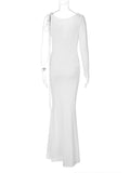 znbbw Fall Sexy Solid Asymmetric Bodycon Maxi Dresses Club Outfit For Women 2023 Black One Sleeve Evening Party Dress Female