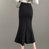 Znbbw Waist Black Midi Skirts For Women Elegant Ruffles Long Mermaid Skirt Fashion Office Lady OL Skirts Faldas Mujer 2023