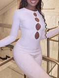 Znbbw Hollow Out Long Sleeve Ribbed Jumpsuits Women Stretch Solid Color Knitted One Piece Rompers 2023 Spring Fall Y2K Clothes