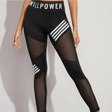 Znbbw Waist Mesh Pacthwork Sports Leggings Women Black Gym Fitness Letter Print Sportwear Yoga Pants