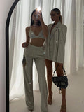 znbbw New Glitter Silver Party Two Piece Pants Set Women Club Night Outfits Fashion Sparkly Blazer Matching Sets Femme Tracksuit