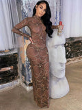 Znbbw Prom Celebrity Party Dresses Sparkly Squined Mesh Transparent Bodycon Long Dress Women Crystals Singer Stage Wear