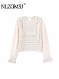 Znbbw TRAF Fashion Women Embroidery Knitted Sweater 2023 Patchwork Long Sleeve O-neck Pullover Simple Vintage Causal Sweet Top