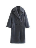 Znbbw TRAF Women 2023 Winter Gray Thick Woolen Coats With Button Loose Long Sleeves Pocket Ladies Elegant OverCoat 202310