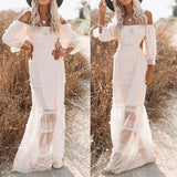 znbbw Vestidos De Fiesta Lace Dress Women Elegant White Backless Sexy Evening Maxi Dresses Female Boho Slim Wedding Party Dress