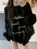 znbbw 2023 Winter Streetwear Oversize Letter Print Women Sweatshirt Korean Style O Neck Long Sleeve Ladies Hoodies Female Tops