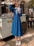 znbbw 2023 Summer French style Patchwork Button Up Shirt Dress Office Lady A-Line Turn Down Collar Mid Dresses Work Vestidos