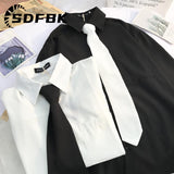 Znbbw Women Shirts with Tie Simple Solid Loose Autumn Top White Blouse Streetwear Oversized Vintage Casual Fashion Woman Blouses 2023