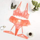 Znbbw Sexy Lingerie Transparent Female Underwear Fancy Ruffle See Through Bilizna Set Orange Seamless Lace Outfits