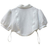 znbbw Style High Waist Shirts Women Puff Sleeve Crop Top Lace Up Design High-street Elegant Fashion Vintage Solid White Black